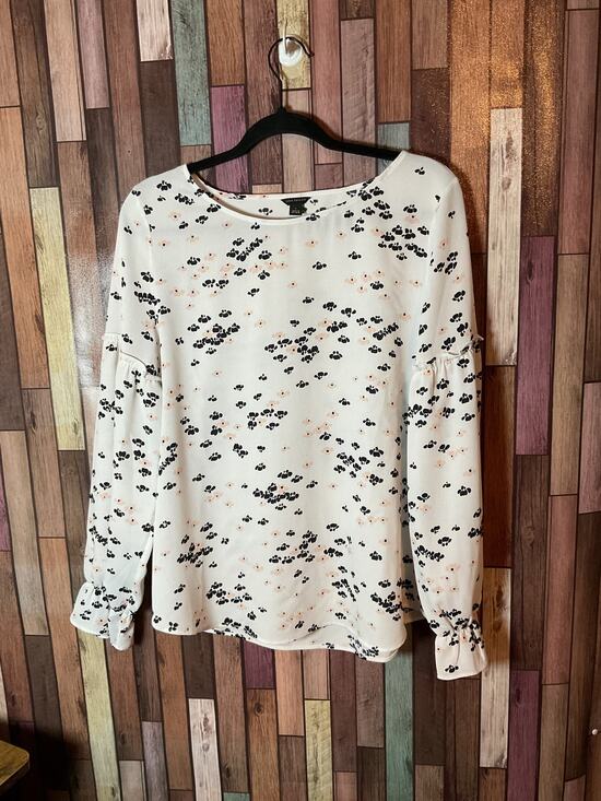 Ann Taylor Tops - Ann Taylor Iris Print Popover Blouse White With Black And Peach Floral Large